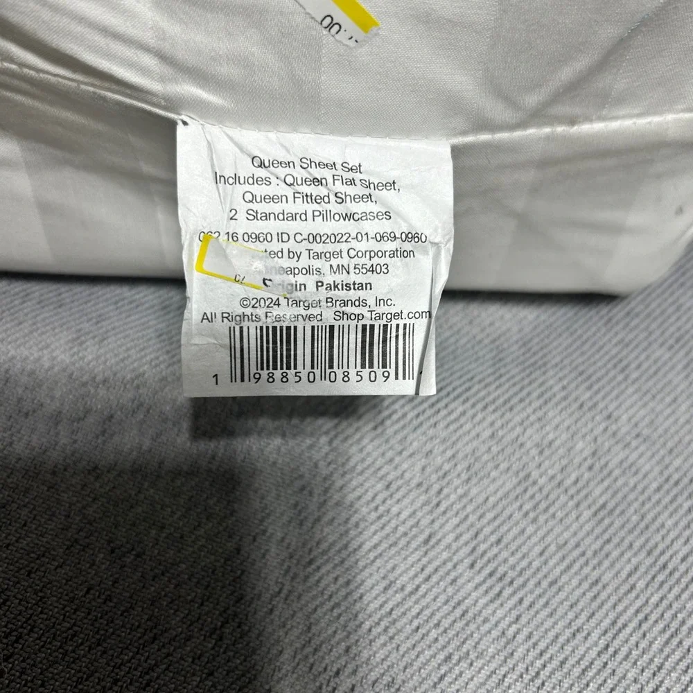 Queen Damask 800 TC Hotel Collection White Hem Threshold Stripe Sheet Set 4pc